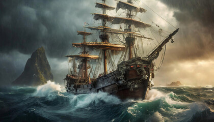 bateau de pirates - obrazy, fototapety, plakaty