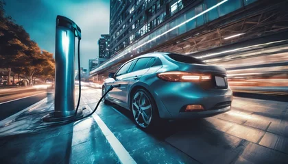Poster car charging in A charge station, in modern city  environmental protection © Turan
