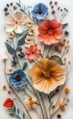 3d papercuts, in the style of surrealistic cartoons, detailed shading, realistic dreaming dry flowers with tonal classic vintage colors swirling vortexes traditional, vibrant