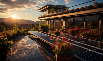 Modern house with installed solar panels. - obrazy, fototapety, plakaty