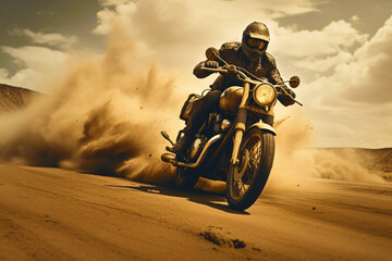 Motorcycle biker rider on desert