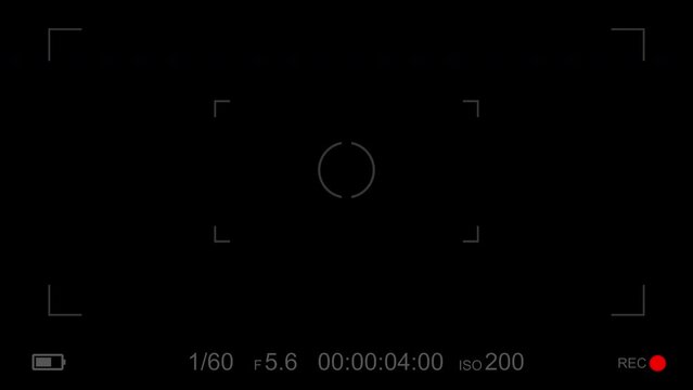 Camera frame viewfinder screen of video recorder DSLR camera frame viewfinder, screen of video recorder digital display with multiple settings and timer. 4K camcorder interface for video cameras