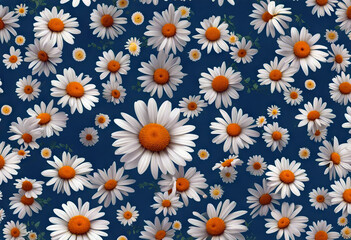 Seamless pattern with chamomile flowers on blue background. stock illustration