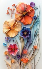 3d papercuts, in the style of surrealistic cartoons, detailed shading, realistic dreaming dry flowers with tonal classic vintage colors swirling vortexes traditional, vibrant 