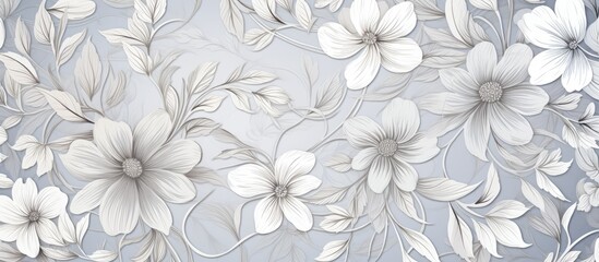 A detailed painting showcasing white flowers against a muted gray background, capturing the delicate petals and intricate patterns of the flowering plant