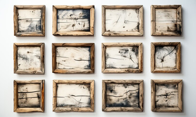 Old empty frames on a white background.