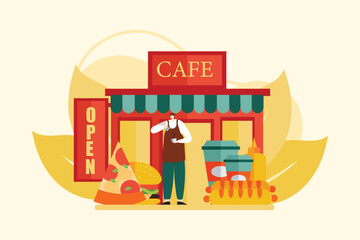 Naklejka premium Coffee Shop Flat Illustration Design