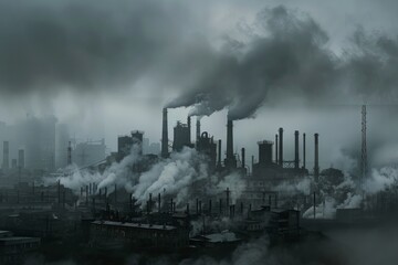 Industrial landscape with smoking chimneys