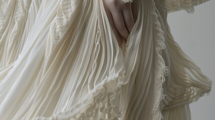 A detailed shot of a garment made entirely from algaederived fabric displaying the fabrics versatility and durability. The dress has a flowy almost ethereal look to it with