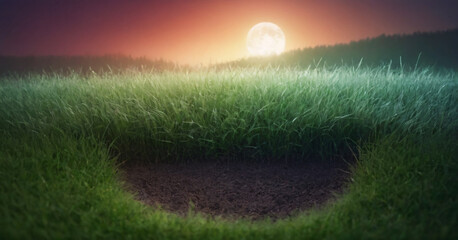 Green Grass and Rainbow Storm Lightnings under the Moon