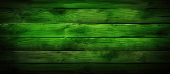 Papier Peint photo Vert A closeup shot showcasing the rectangular pattern of a green wooden wall, resembling a landscape artwork with terrestrial plants, grass, and water elements