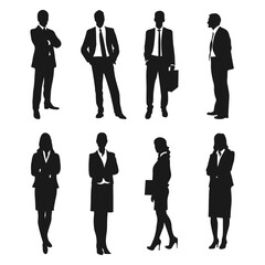 Business people vector silhouettes set, corporate men and women silhouettes 