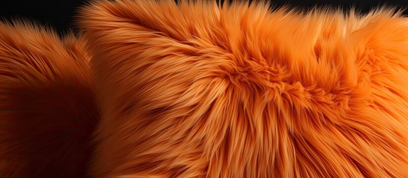 A close up of fawncolored fur on a dark wood background, resembling a peach. This macro photography captures the natural material in intricate detail