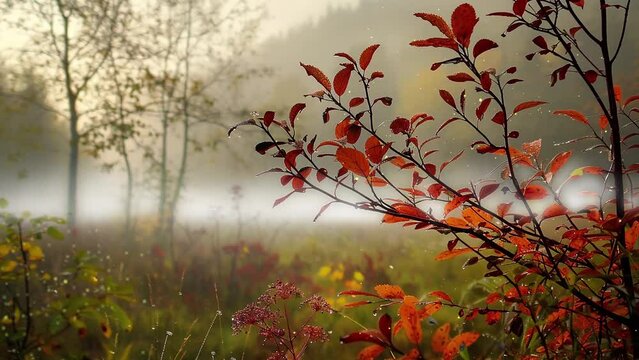 autumn nature misty environment. seamless looping overlay 4k virtual video animation background