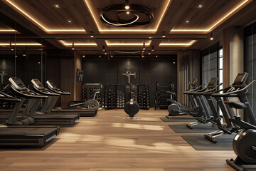 Gym interiors with modern fitness equipment a variety of sports equipment AI Generative
