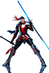 Rappresentazione 3D di un ninja maschio con una spada isolata su uno sfondo trasparente