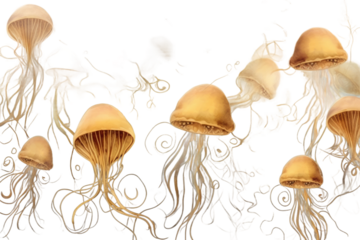 background animals line interior wallpaper jellyfish art decoration watercolor banner abstract luxury dark design print style drawn brown marine textile hand gold
