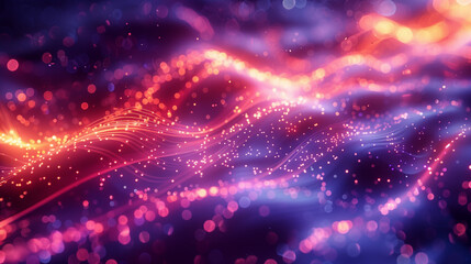 A purple and red wave of light with a lot of sparkles