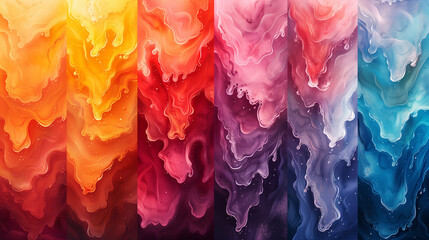A series of colorful abstract paintings with a variety of hues and shades - obrazy, fototapety, plakaty