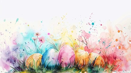 Watercolor drawing with colorful eggs