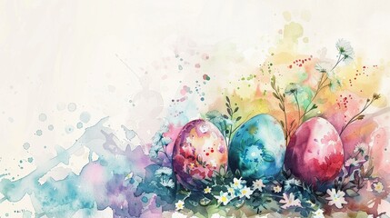 Obraz na płótnie Canvas Watercolor drawing with colorful eggs