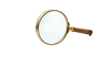 Detective's magnifying glass on transparent background