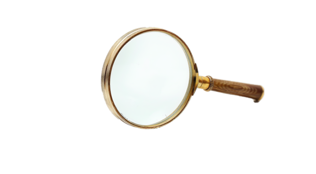 Detective's magnifying glass on transparent background