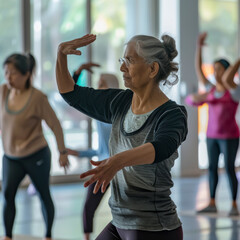 Obraz premium Women of different ages exercising ballet moves in training room Indian.