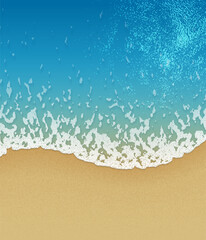 Realistic sandy beach with sea waves from top view vector illustration