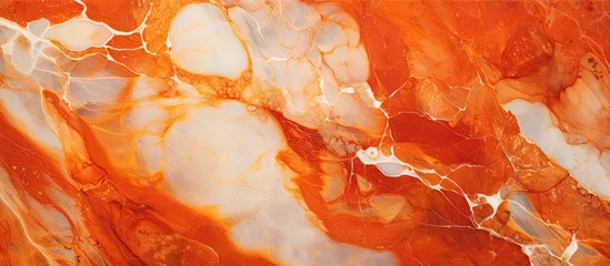 Foto op Plexiglas A closeup shot reveals the vibrant hues of an amber and orange marble texture, resembling a fiery flame. The artlike painting captures the warmth of wood and heat of a peach © 2rogan