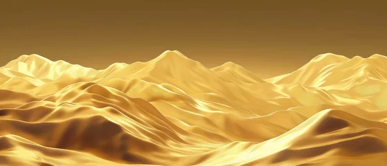 Poster Im Rahmen Mountain range illustration in gold colors, abstract art landscape mountain, luxury style for wallpaper, wall art decoration, advertisement premium hi-end © André Troiano