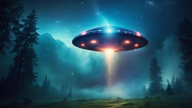 eerie alien ufo abduction lit up in the night sky