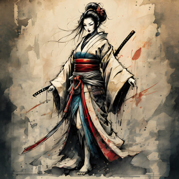 Samurai geisha illustration design