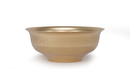 A gold bowl isolated on white background. 3D illustration.
