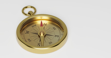 Gold compass on white backgroun.3D illustration.