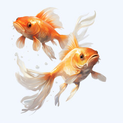 Two Goldfish Swimming Gracefully Isolated on White Background

