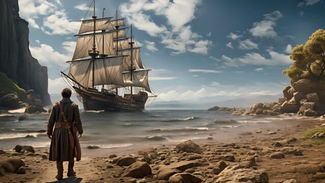4K HD video clips  Christopher Lambus set out on a sailing ship in search of India but landed on the coast of the Americas on October 12, 1492.