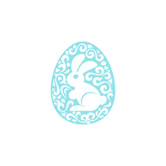 Happy Easter. Easter egg, cute bunny. Spring holiday. Greeting card design. Isolated vector illustration icon on white background.