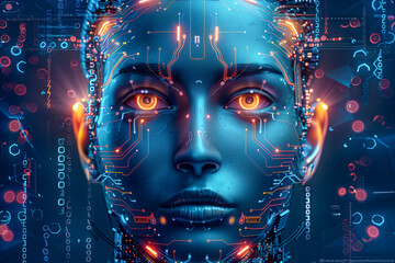 AI Artificial Intelligence Robot Technology Business Woman Face Circuit Face Circuit Science Fiction