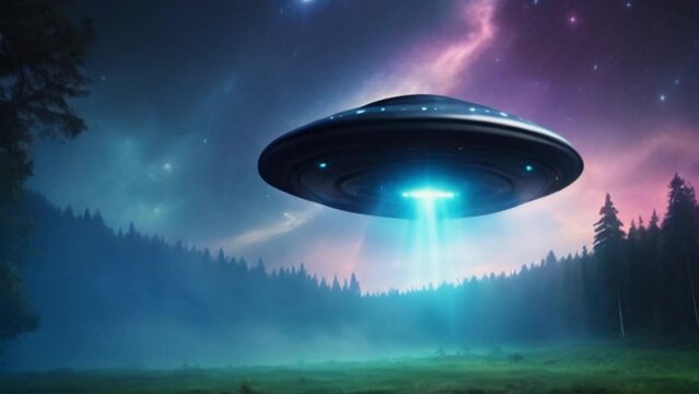 eerie alien ufo abduction lit up in the night sky