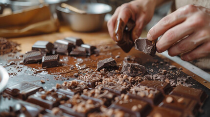 chocolate chip cookies, An artisanal chocolate-making workshop with a chocolatier creating...