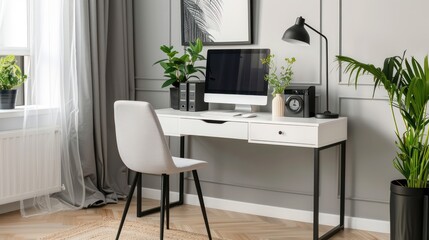 modern content creator workspace setup featuring a blank computer screen