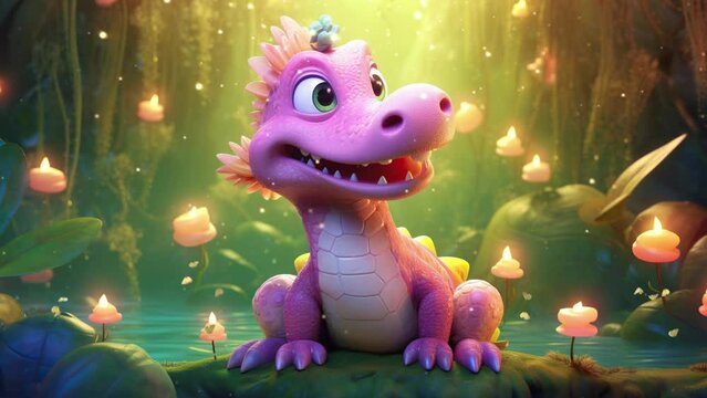 Adorable playful fluffy crocodile splashing joyfully in the water Seamless looping 4k time-lapse virtual video animation background. Generated AI