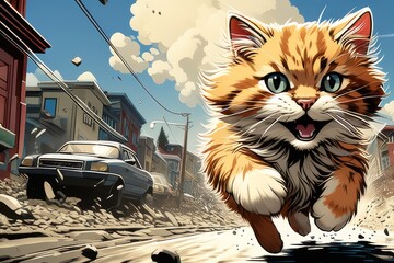 Obraz premium a comic style cat run