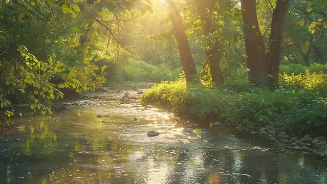 picnic by the stream a tranquil picnic spot. seamless looping overlay 4k virtual video animation background