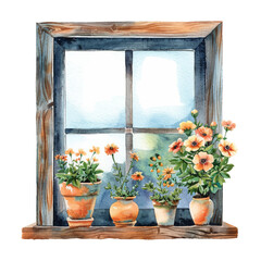 window flowers scenary vector illustration in watercolour style