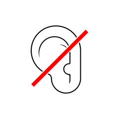 Deaf Icon. Hearing Aid. Earless, Unlisten. Unheard Symbol.   