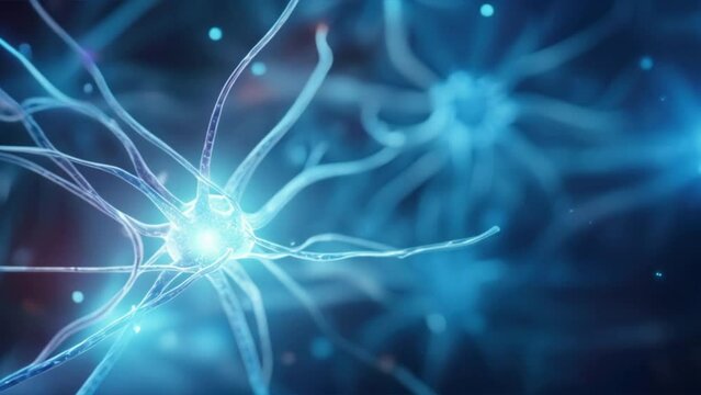 Science background, brain cells,Abstract blue colored neuron cell in the brain