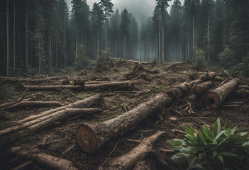 Imagem de uma floresta sendo desmatada.