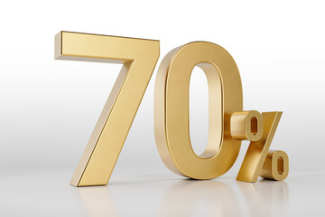70% off on sale. Gold percent isolated on white background. 3d rendering. Illustration for advertising. - 758486534